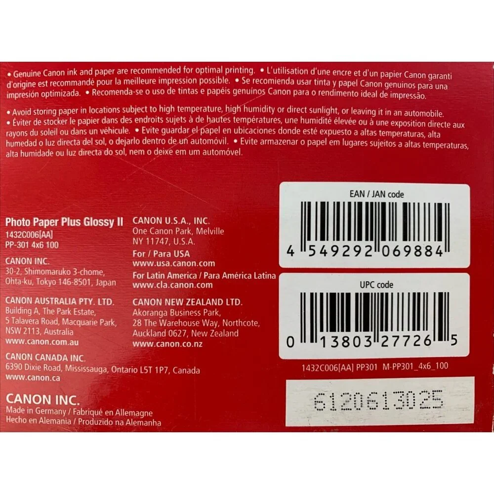 Genuine Canon Inkjet Photo Paper Plus Glossy II 4x6 PP-301, 100 Sheets Brand NEW